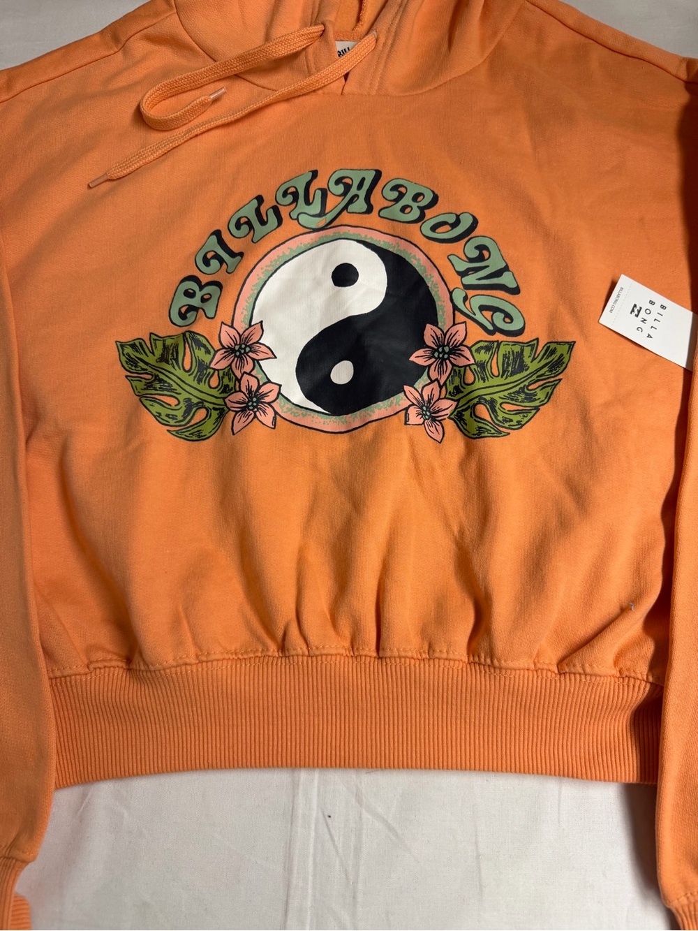 Billabong Orange Hoodie with Yin-Yang Floral Graphic